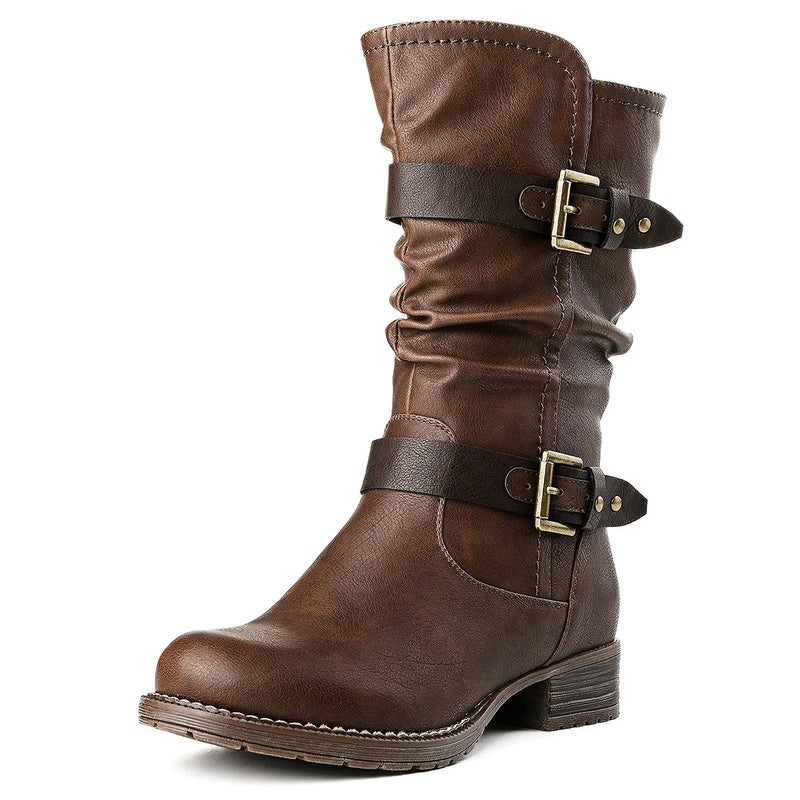 GLOBALWIN Mid-Calf Brown Comfortable Fashion Dress Boots For Women Low Heel Size 9M - Image 1
